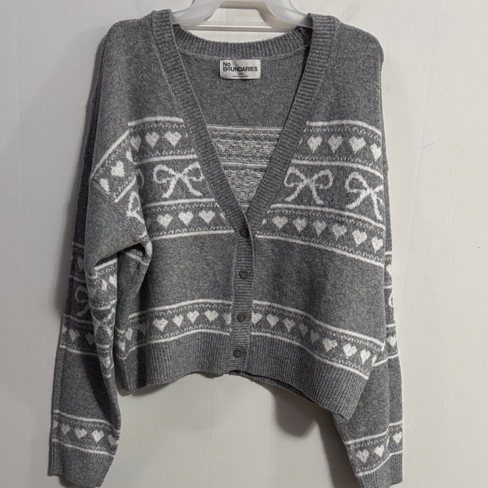 New No Boundaries Charcoal and White Super Soft Cardigan Sz L (12-14)**